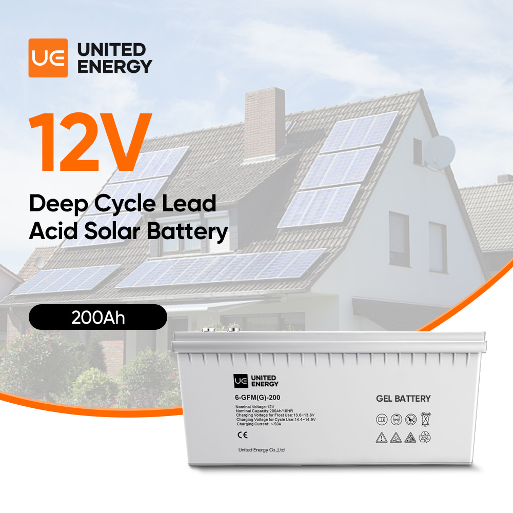 United Energy deep cycle lead-acid battery 12V 200ah 250ah solar pv battery  wholesale