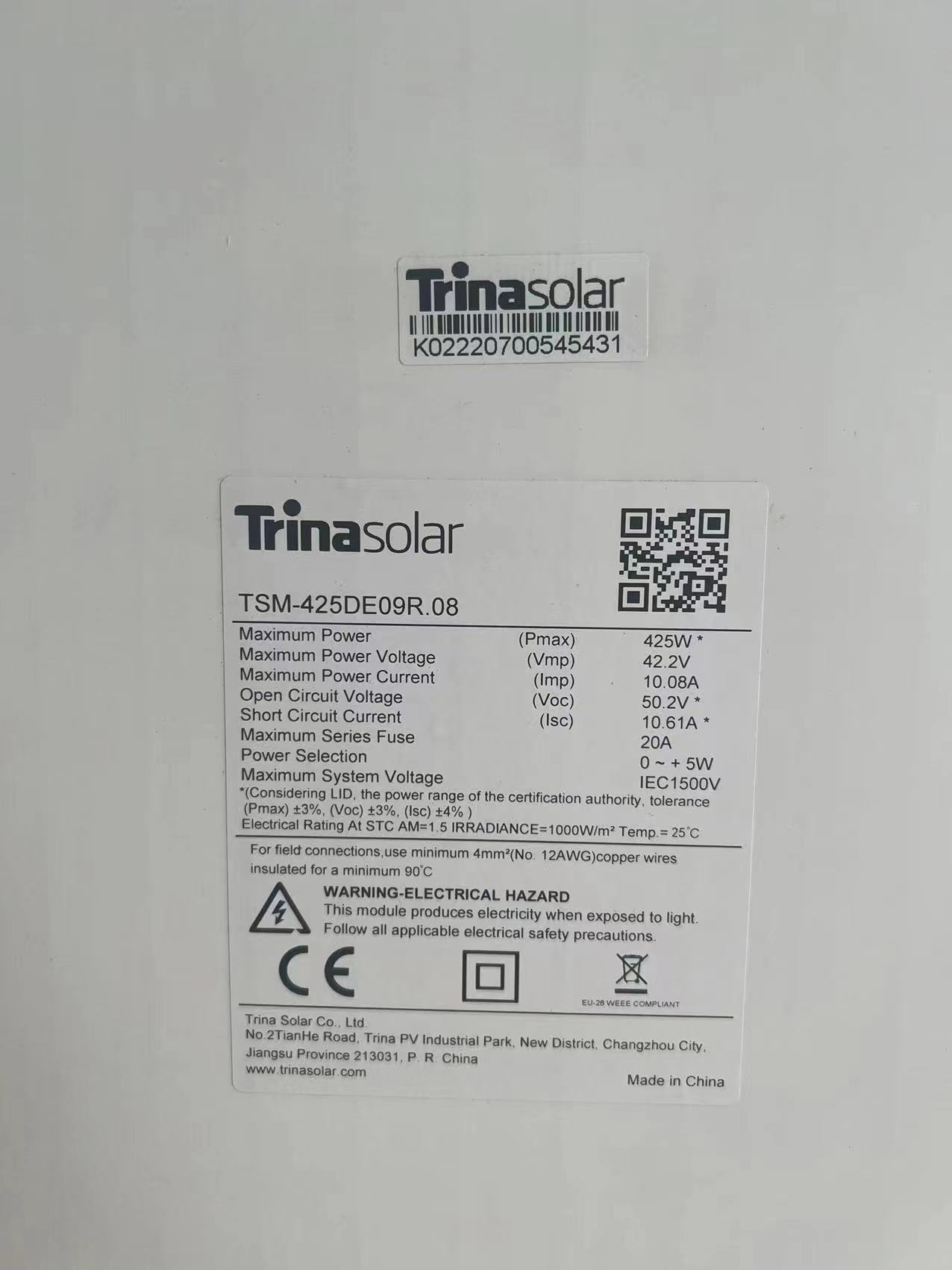 Trina Solar Panel 420w 425w Black Frame Panels 430w 435w For Roof Use